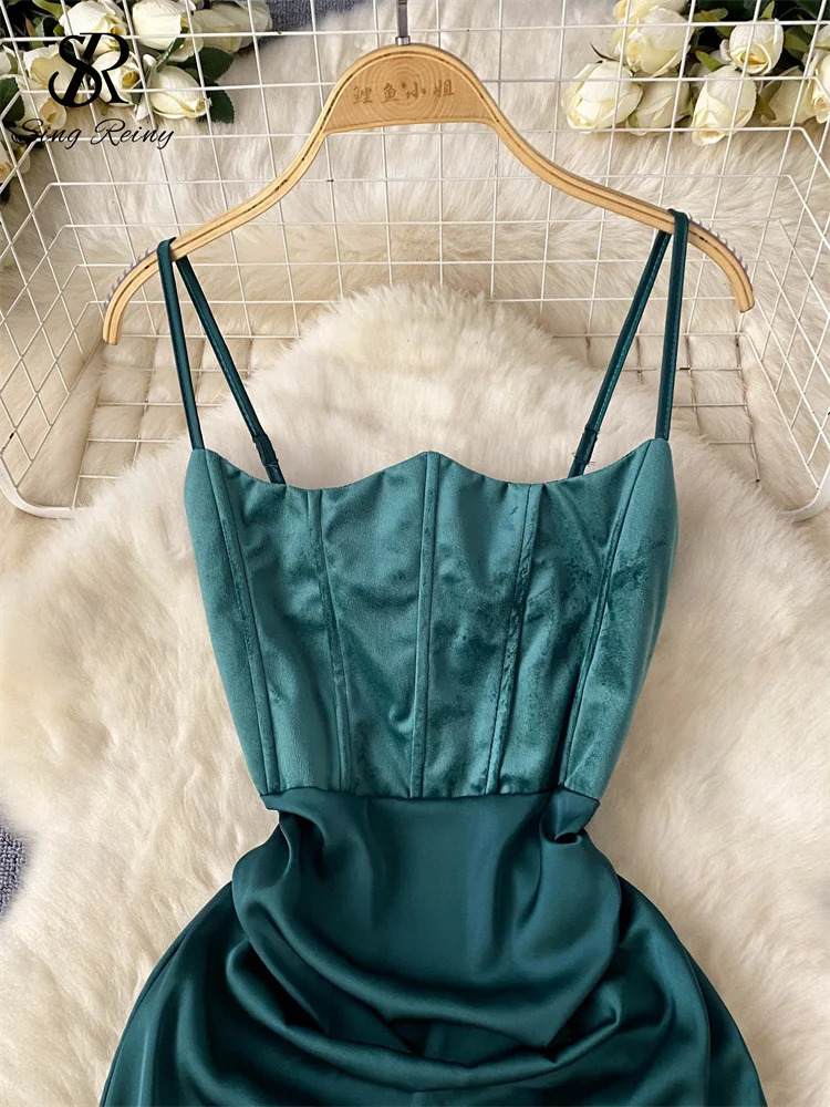 SINGREENY Evening Party Premium Ultra Thin Dress for Womens spaghetti Strap Zipper Free Sleeveless Body Latest Satin Long 250320