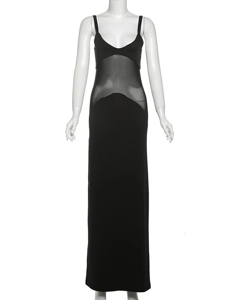 Nibber mesh dress womens patch work Y2K sexy summer trend midnight party vacation club backless tight Maxi Bodycon 250320