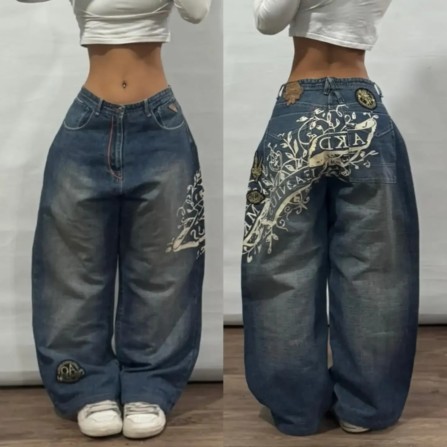 High Street Goth Punk Dark Trousers Y2K Harajuku Retro Washed Distressed Baggy Jeans Women Street Fashion Straight Leg Pants 250320