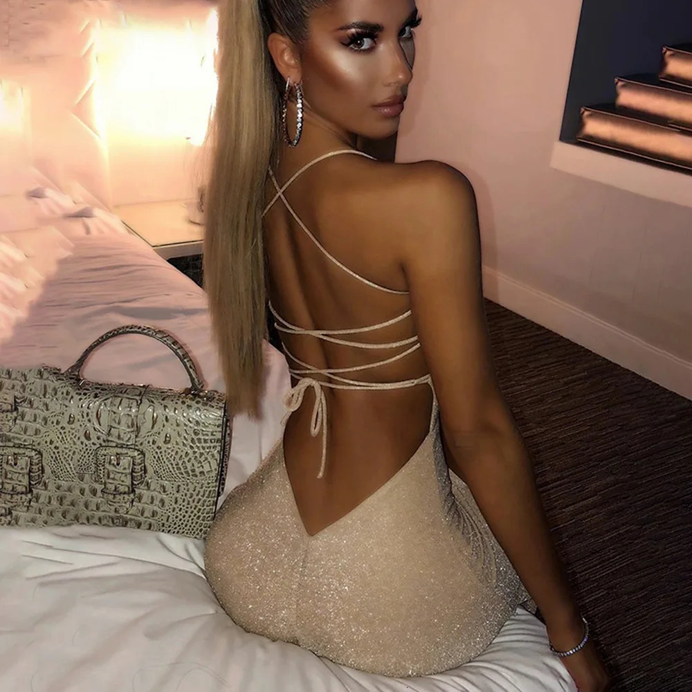 Sexy and bright diamond low neck backless long dress for women spaghetti strap lace party tight elegant princess 250320