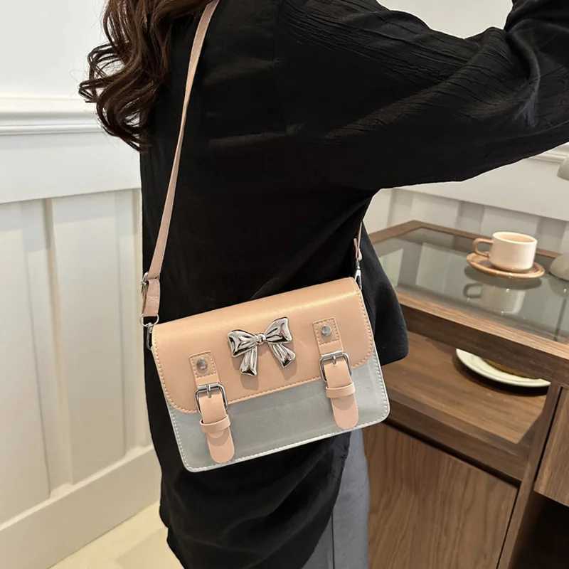 Fashion Square small cross shaped bag butterfly knot decoration flip shoulder bag used for summer travel days Y250319