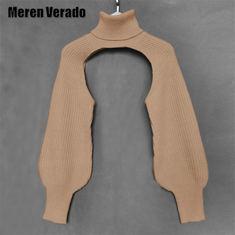 Meren Verado Sexy Lantern Sleeve Knitted Sweater Womens No Cardigan Pullover Long Turtleneck Winter Nightclub 250225