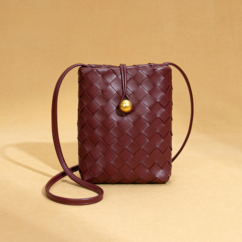 2025S Fashion Designer Fashionable Mini Vertical Woven Phone Bag Versatile Crossbody Wallet Niche Texture Trendy Single Shoulder Women S Bag