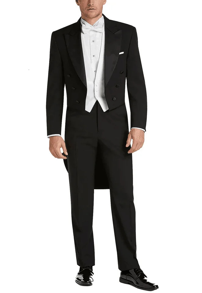 Mens Long Tailcoat Three Pieces JacketPantsVest set Handsome Highend Male Formal Party Prom Suit 250311