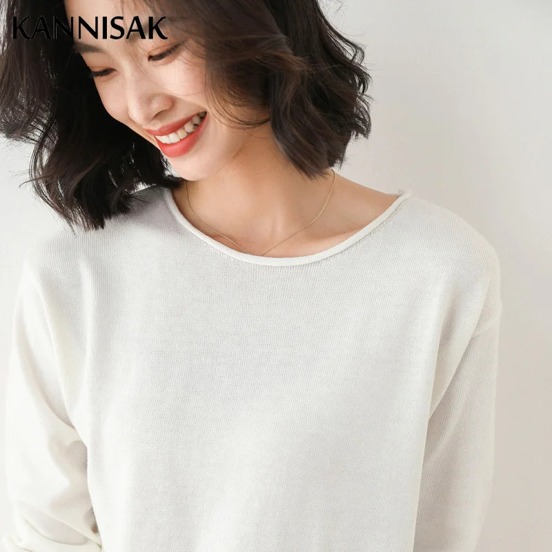 Spring Autumn Womens Sweater Solid Knitwear Korean Loose Female Basic Casual Jumpers Stretch Pullover Sky Blue Pink Sweater 250319