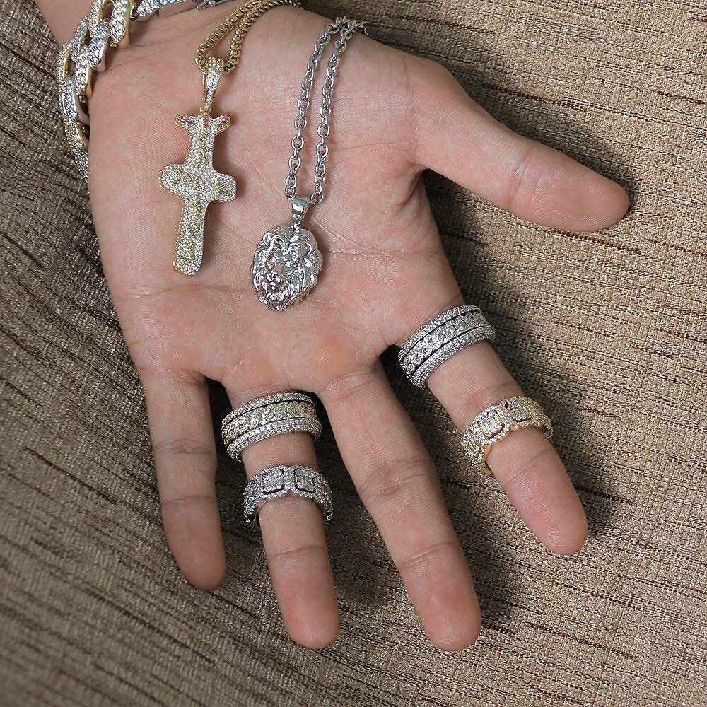 Fashion Iced Out Gold Plated Bling Cz Spinner Cuban Ring Cubic Zirconia Eternity for Mens Womens