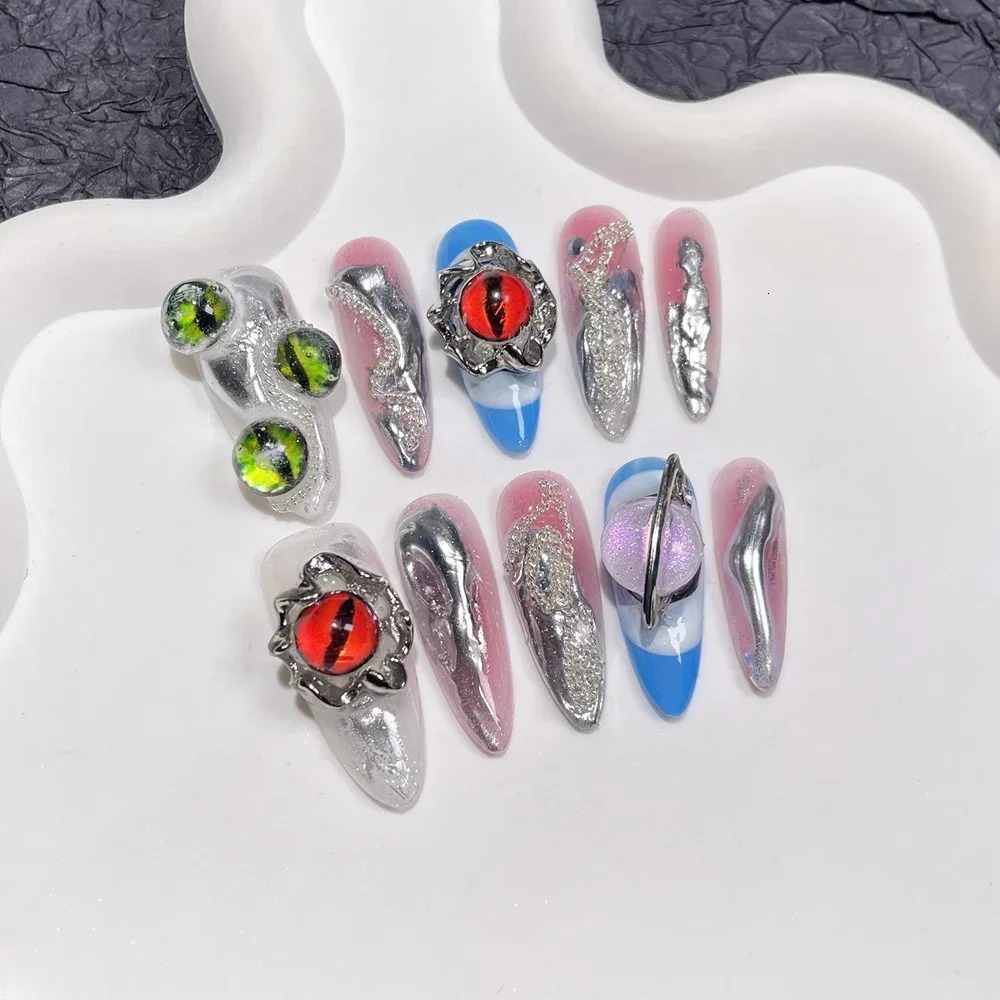 Handmade Y2k Press on Nails Long Reusable Adhesive False Nails Acrylic Full Cover Nail Tips Wearable Manicure for Girls 250319
