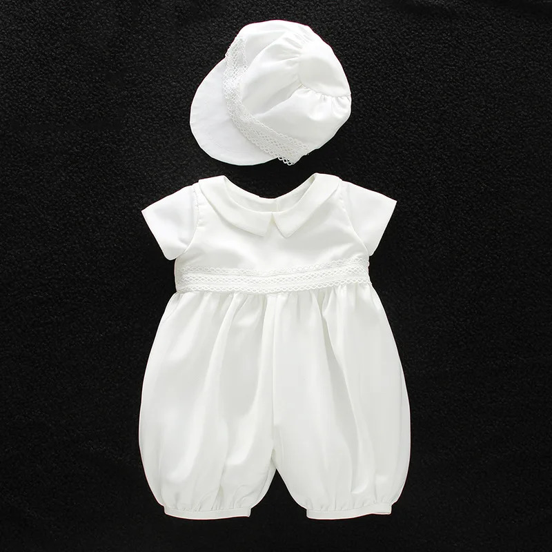 baby boy clothes white baptism baby romper set with hat turndown collar born first christmas boy birthday clothing 3-24M 250320