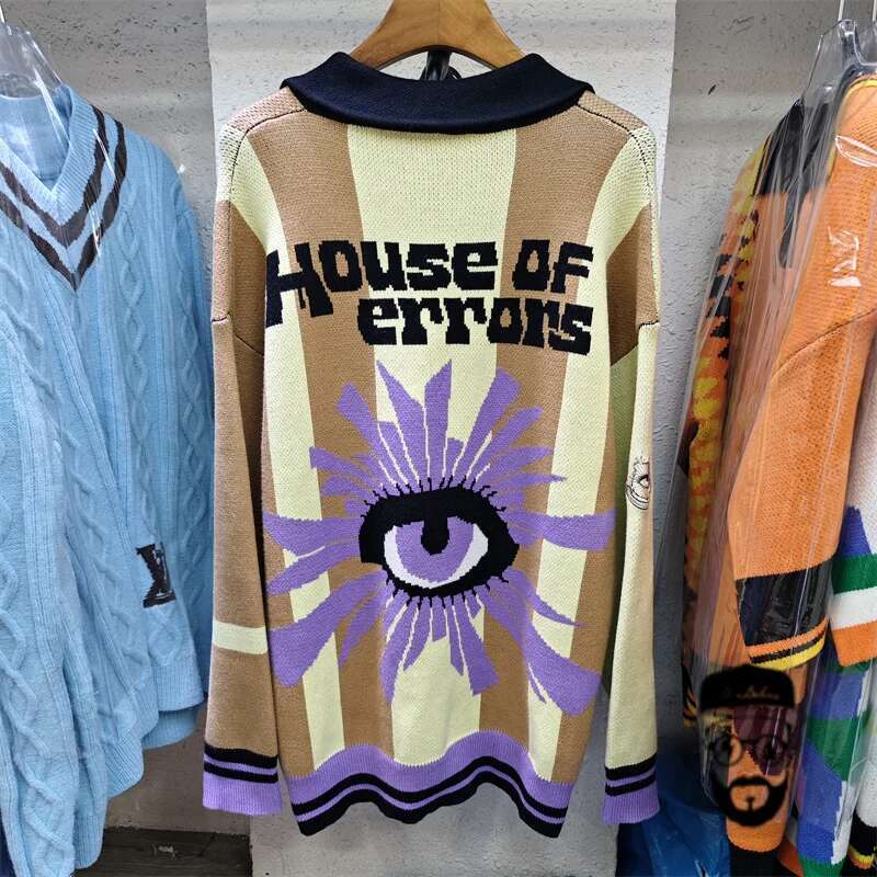 House Of Errors New Lapel Polo Shirt Multi-Color Jacquard Truth Eye Designer Soft High-Quality Pure Cotton Sweater Tops