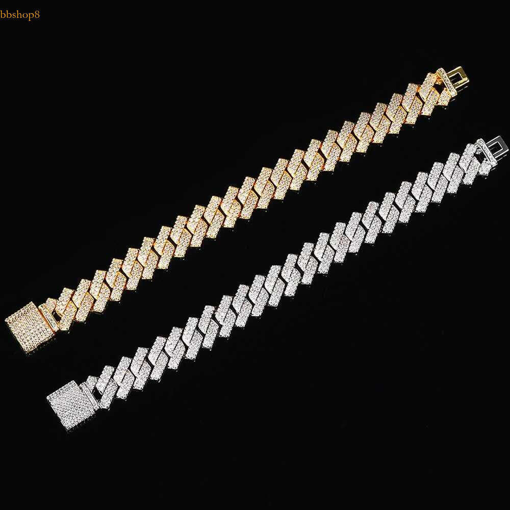 iced out k bracelet for men micro inlaid bg dia 10mm 12mm 14mm width cuban chain bracelets hip hop mens designer jewelry woman Christmas gift
