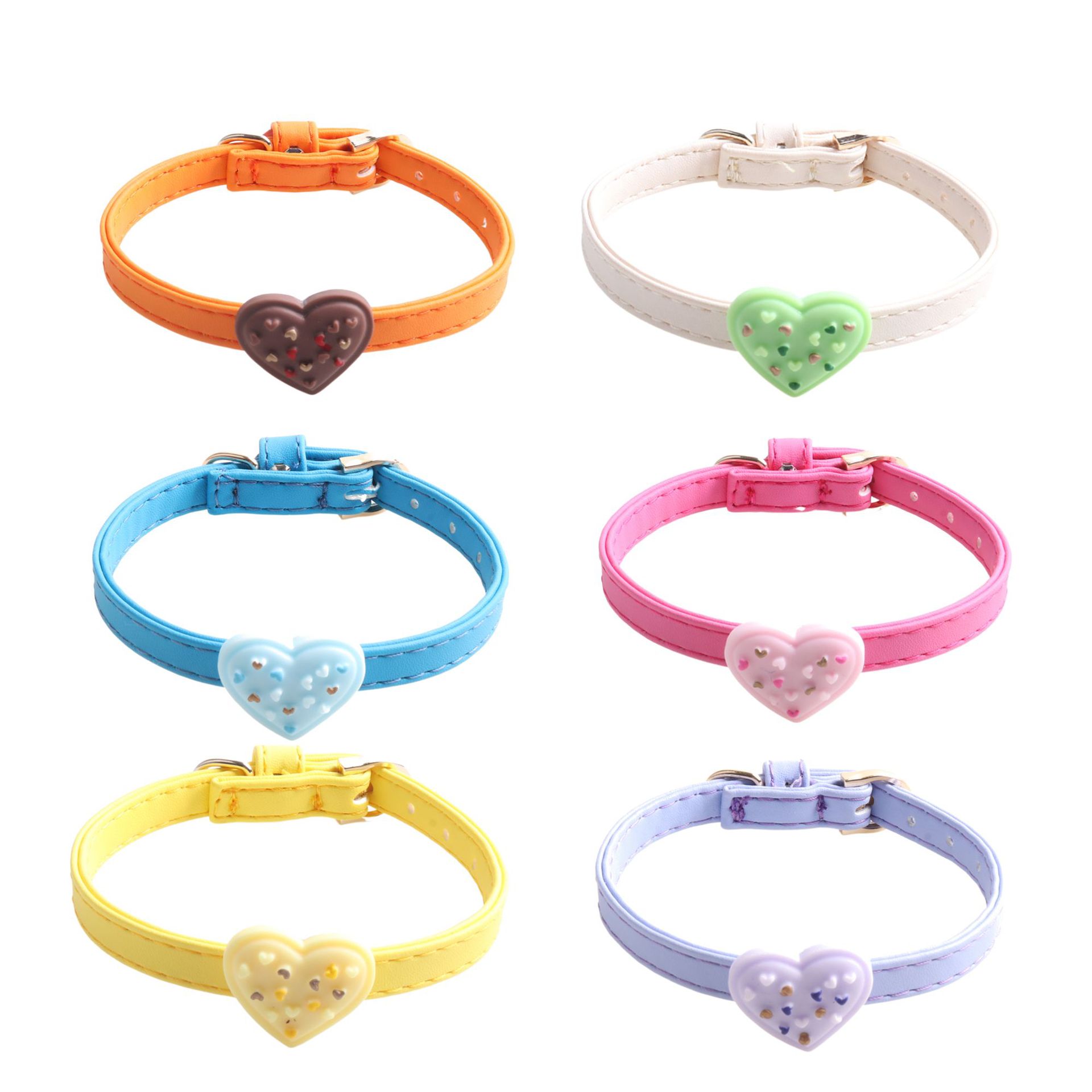 Soft Durability Leather Cat Collar with Bell and Removable Heart-shaped Cake Decoration Kitten Collar, Small and Big Cat Cute Collar for Boy Cats, Gir