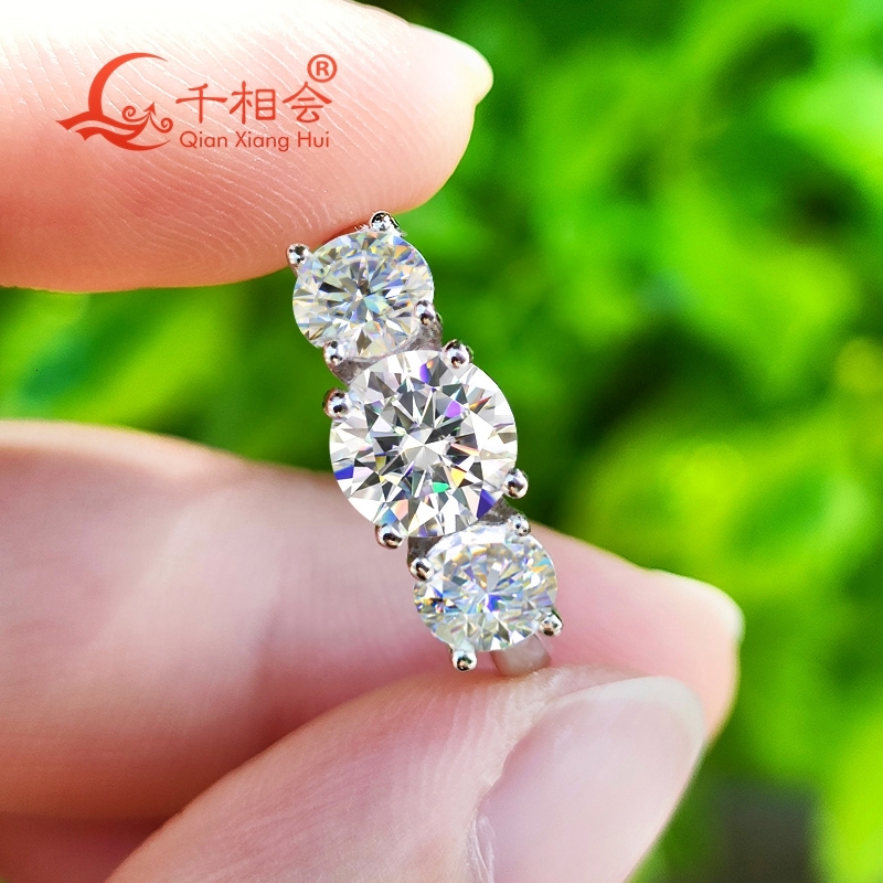 1ct 6.5mm with 5mm three stone 925 Silver ring D VVS white moissanite eternity band rings jewelry gift wemon wedding