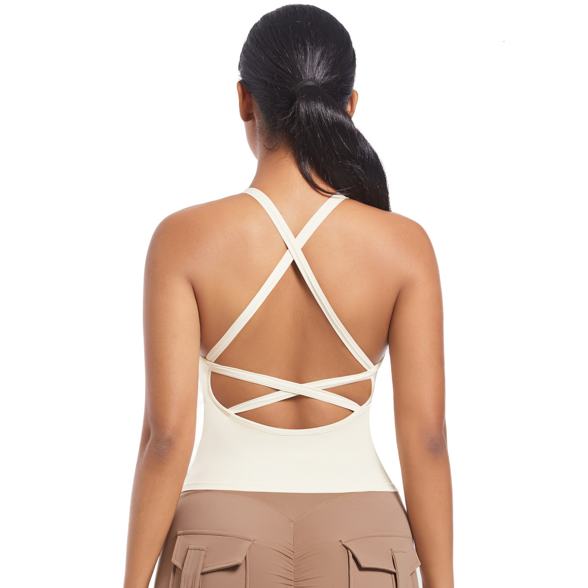 New double-sided nylon solid color back cross sports bra, running fitness yoga suit, vest top for women