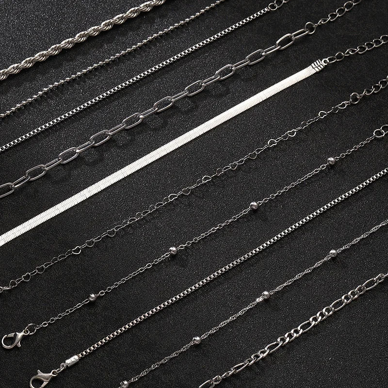 10 pieces of retro statement gold flat snake chain box chain bracelet Bohemian multilayer metal bracelet womens summer jewelry 250318