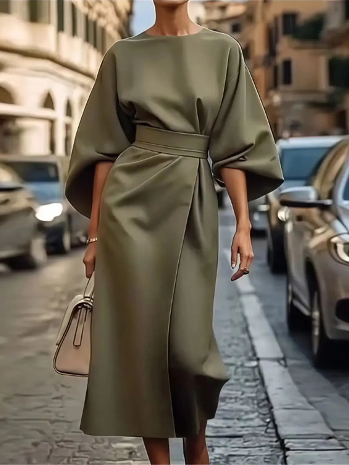 Fashionable and elegant office womens dress with Oneck bat sleeves Vestidos spring summer warm slim fit evening gown casual robe 250317