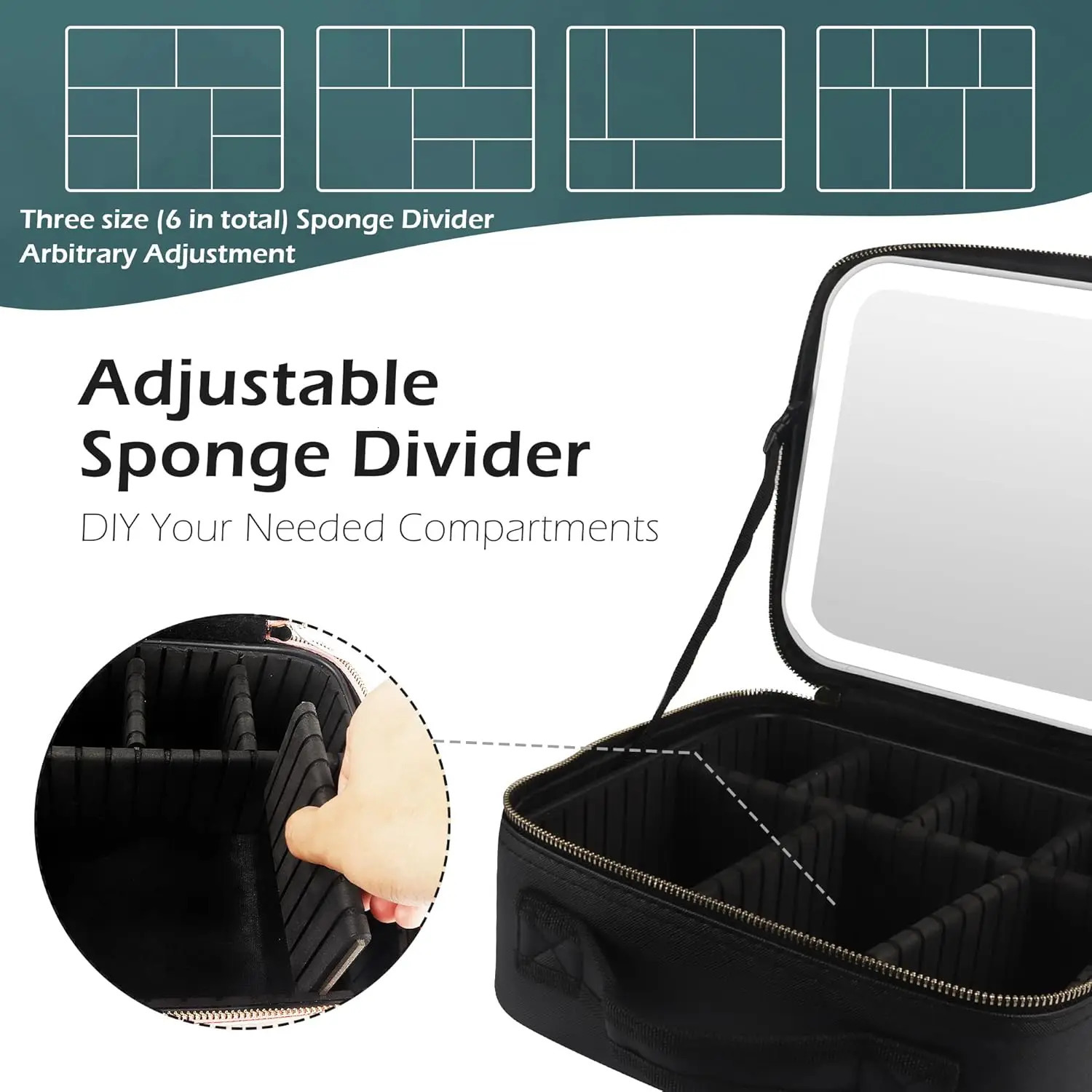 Makeup organizer with mirror light 3 adjustable brightness travel train suitcase makeup bag portable storage compartment waterproof 250320