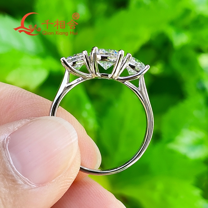 1ct 6.5mm with 5mm three stone 925 Silver ring D VVS white moissanite eternity band rings jewelry gift wemon wedding