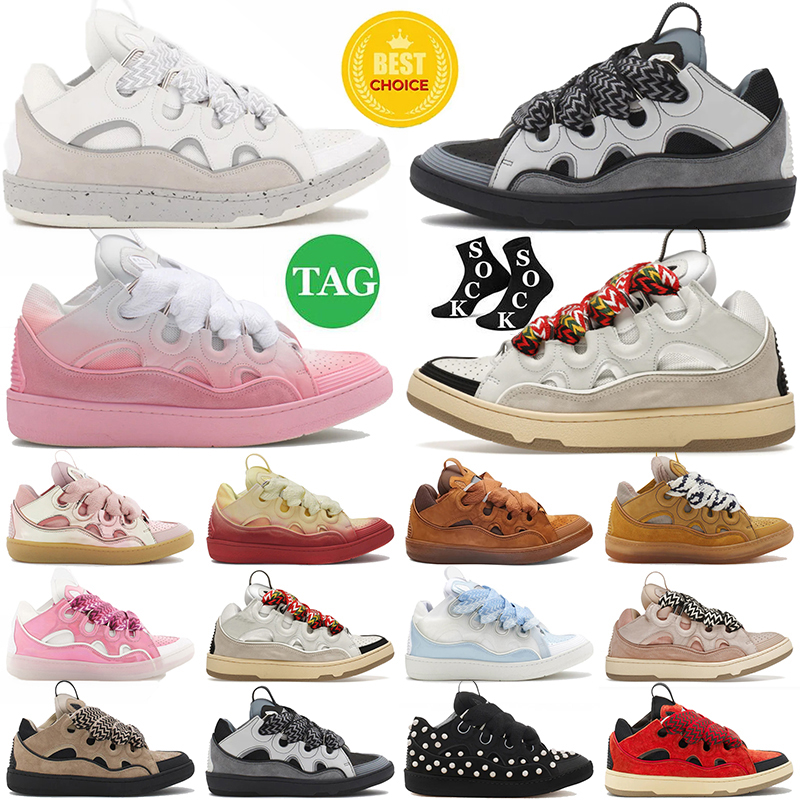 2025 Designer Causal Shoes Curb Sneakers Men Women Lace-up Extraordinary Luxury Embossed Leather Trainers Calfskin Rubber Nappa Double Woven Laces Platform Shoe