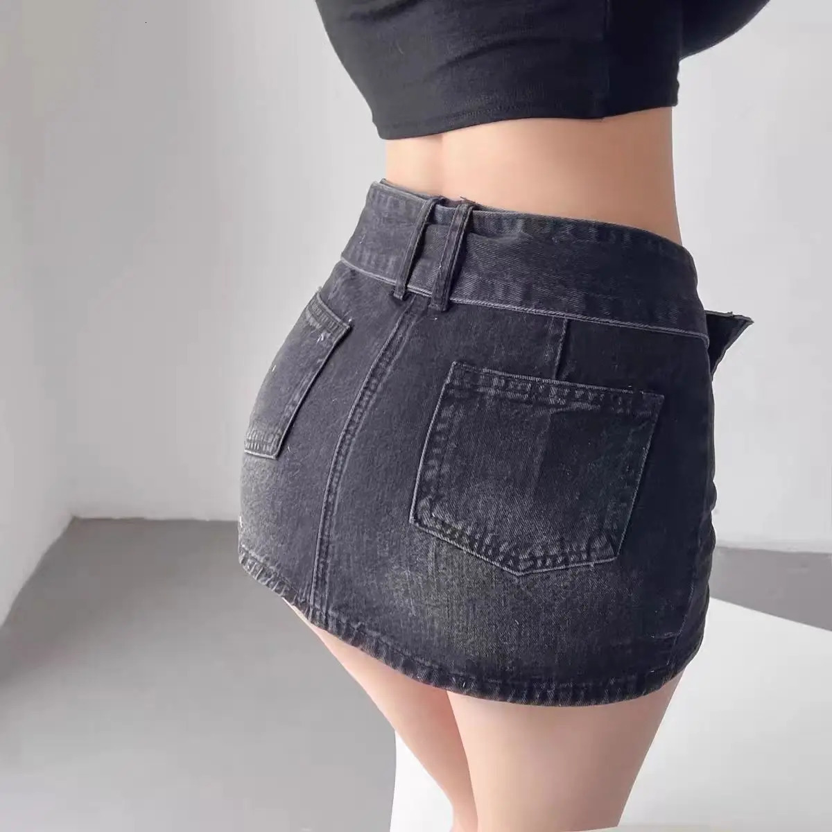 Womens Sexy Very Short Denim Skirt Mini Jeans Skirt With Safety ShortsDenim SkortJeans SkortY2K/2000s Blue/Black Skirt 2025 250320