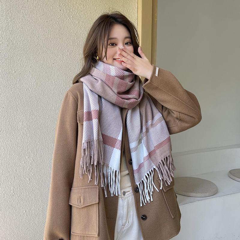 K187 2023 new imitation cashmere scarf women wholesale Japanese and Korean sweet color matching striped scarf shawl warm neckband