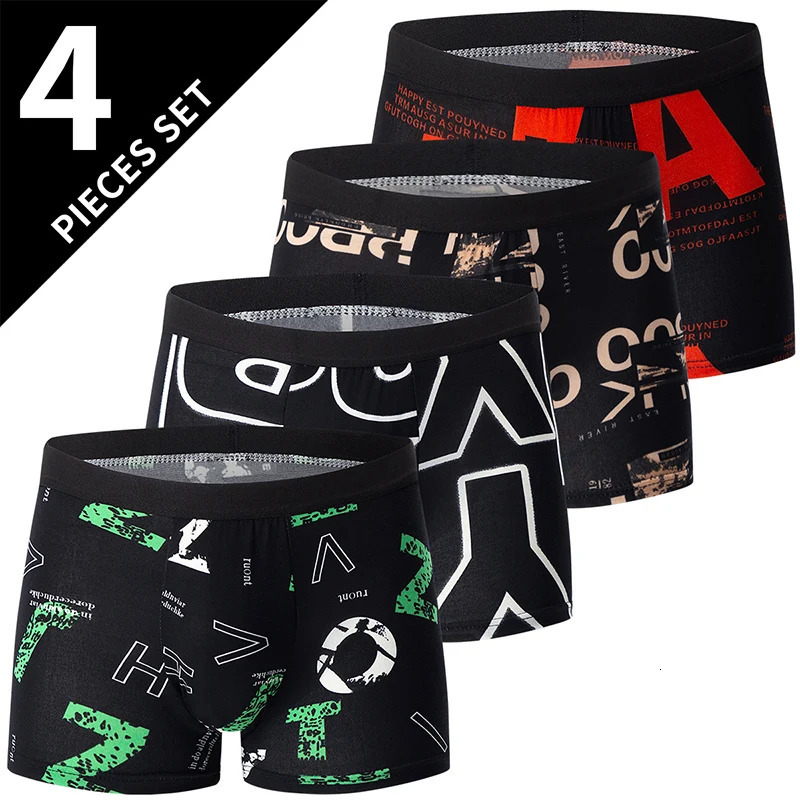 4 packs of mens fashionable printed boxer underwear in European and American sizes comfortable swim dry oversized shorts 250320