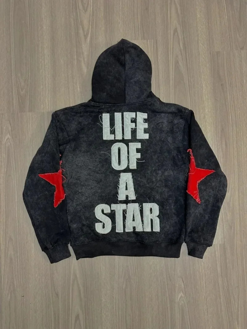 American Retro Harajuku A Star Zip Up Hoodies Men ed Letter Oversized Hoodie Women Gothic Y2K Hip Hop Trend Sport Tops 250317