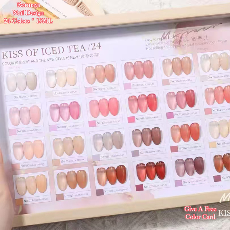 Rormays Pink Jelly gel Polishing 24PCS Mixed Clearcoat Durable Soaking Ice Penetrating Nude Peach UV LED Nail Primer 15ML Salon Nail Wholesale Factory