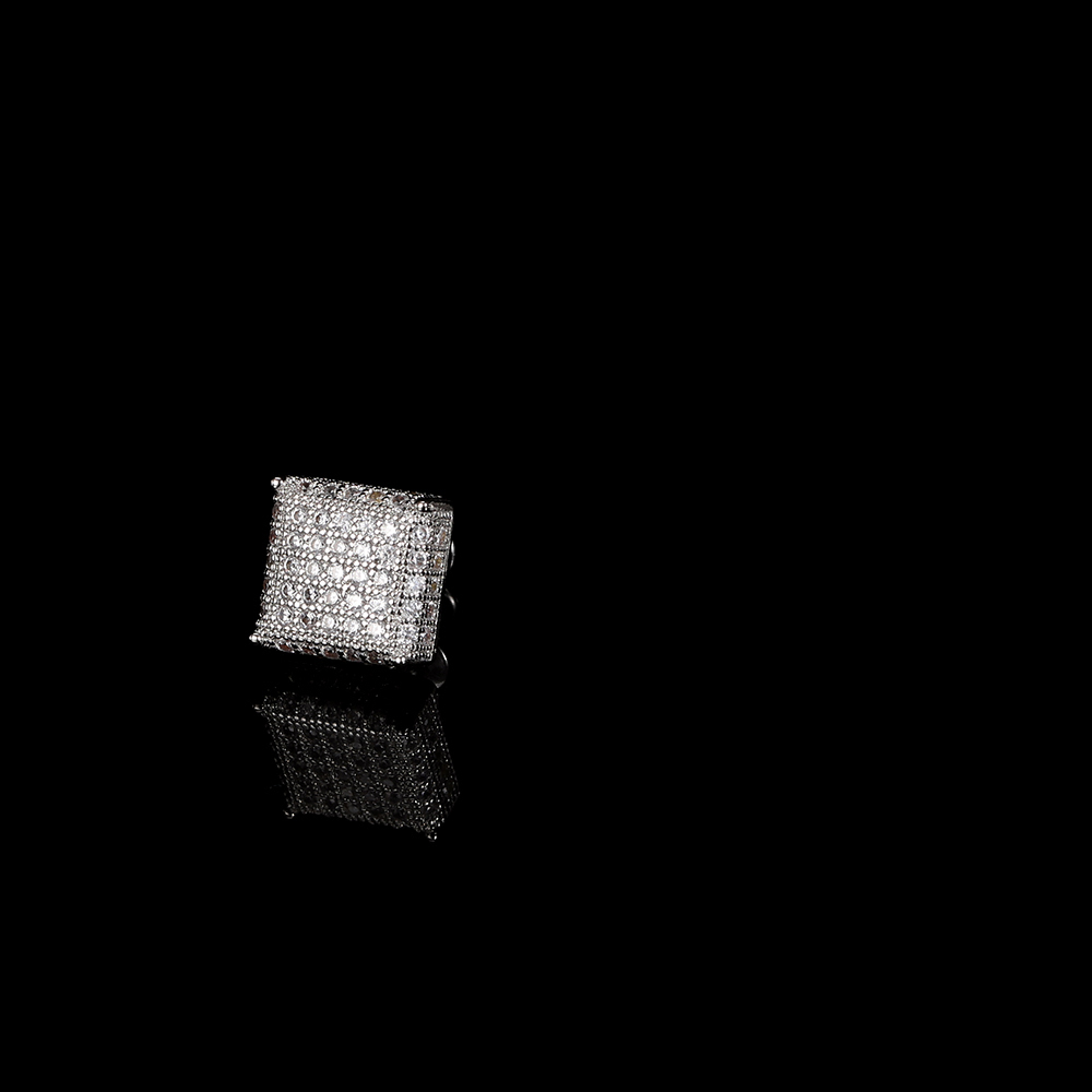 Hip Hop Iced Out Jewelry Gold Plated Earrings Women Micro Pave 3A Zircon Square Screw Back Earring