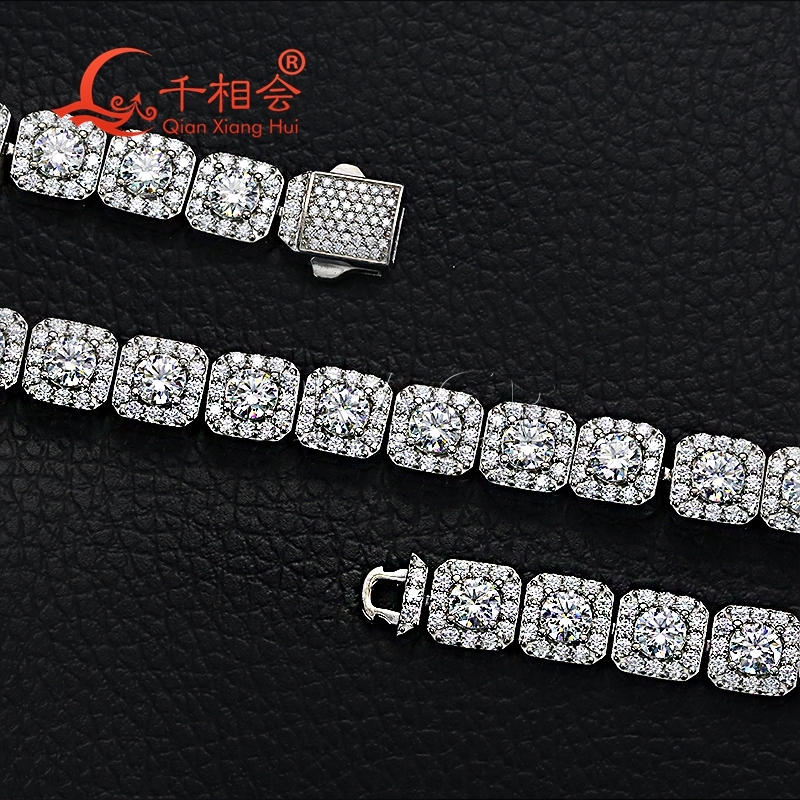 Bracelet 10mm 12mm Octagonal Square Hip Hop Silver 925 Cuban Link D VVS Moissanite ice cut Link Chain Jewelry Women Men Gift