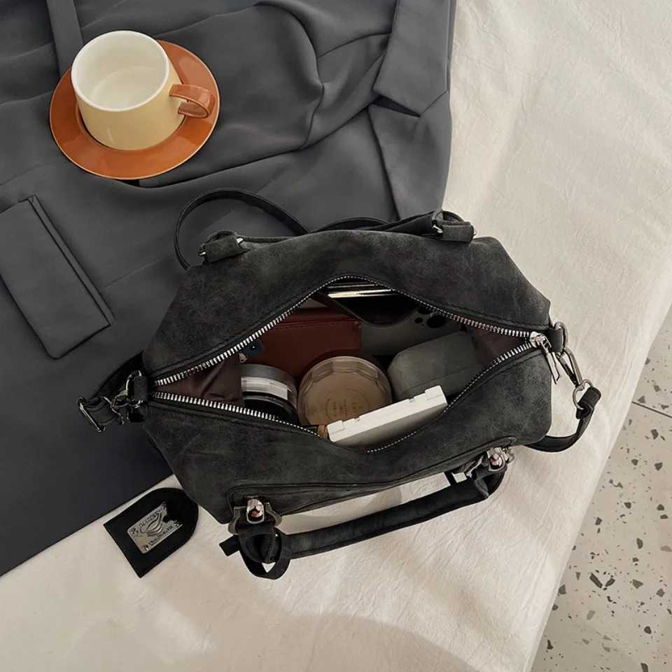Retro belt luxury womens handbag artificial suede leather shoulder bag designer womens fashionable handbag cross body bag Y250320