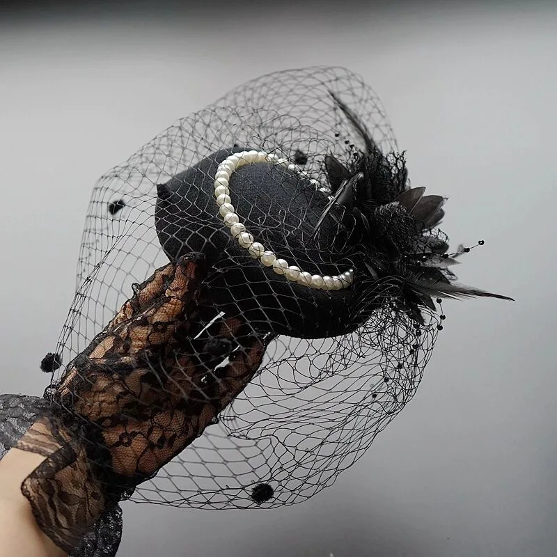 Bridal Hat Female Wedding Charm Hat Female Elegant Feather Veil Headwear 250320