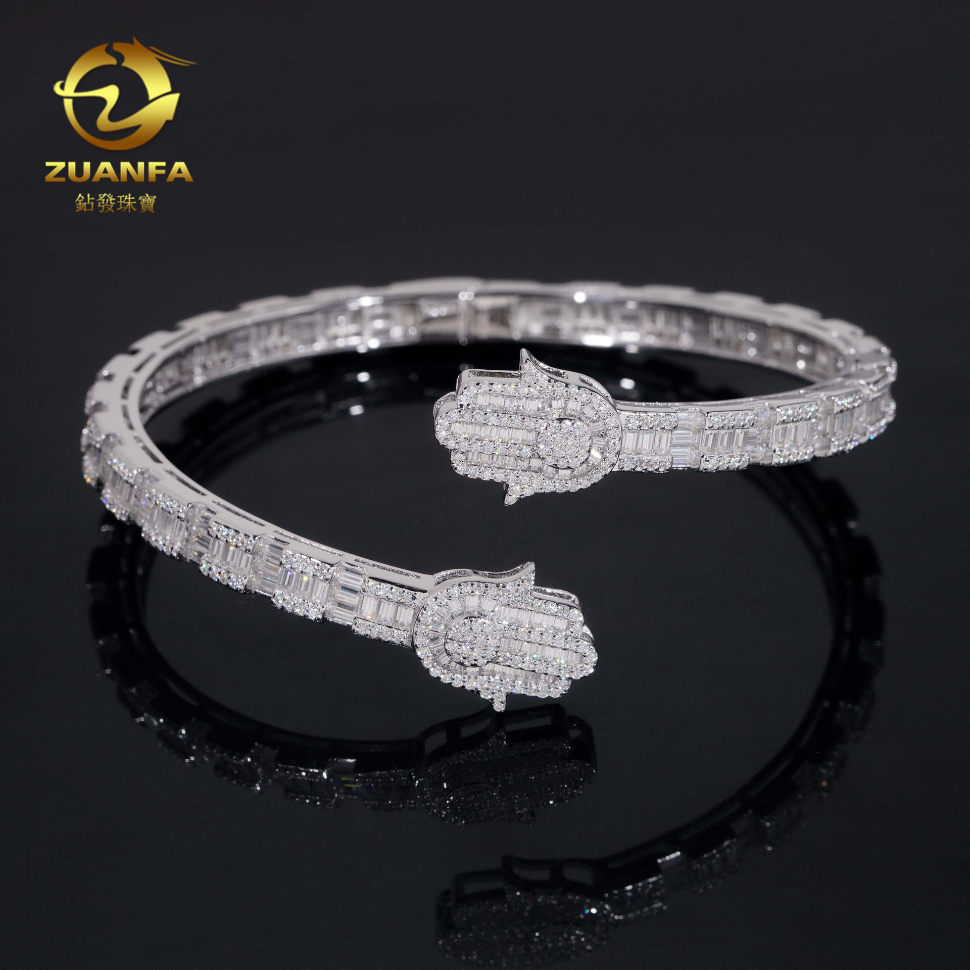 New S925 Silver Set D-Color Moissanite T-Square Palm Bracelet Hip Hop Fashion High end Bracelet