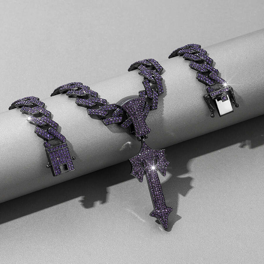 New purple cross hip-hop Cuban chain alloy men's big sword pendant, necklace