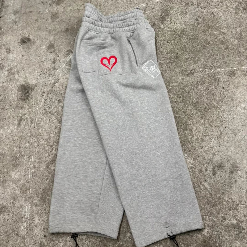 Y2K Double Waist Running Pants with Poker Embroidery Pattern Bottom Mens Gothic Hip Hop Street Clothing Unisex Bag Sports 250320