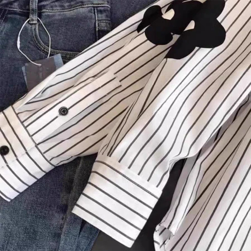 Collar patterned long sleeved loose shirt and shirt print casual single chest office white womens shirt 250320