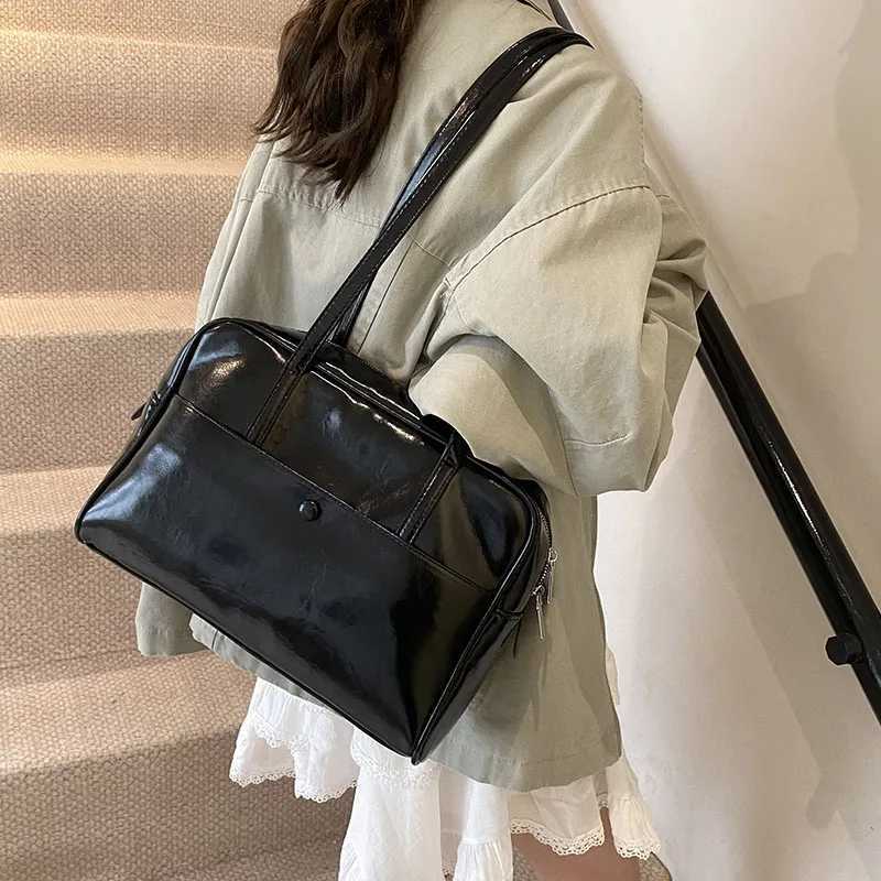 Simple solid color PU leather large capacity womens handbag shoulder bag Y250320