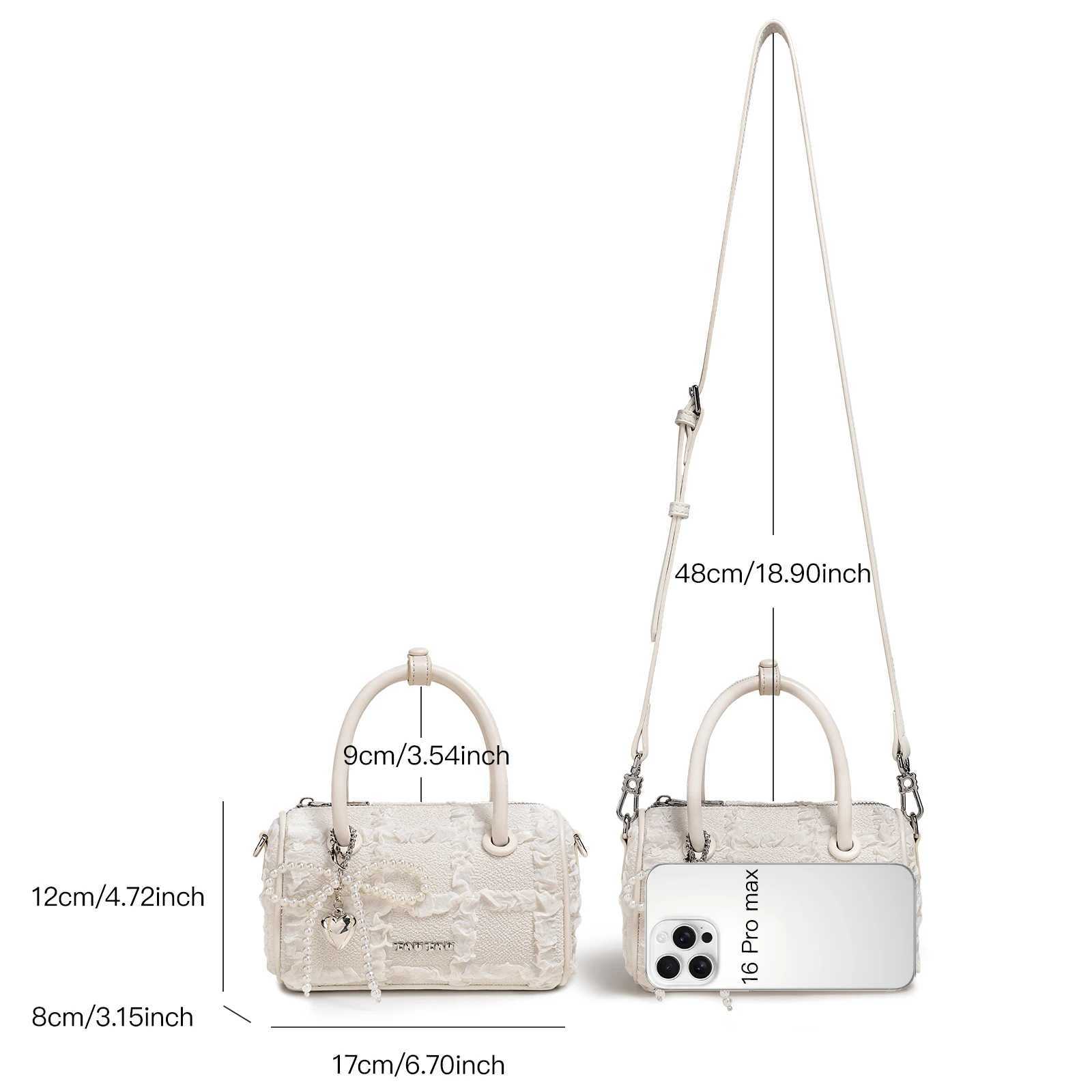 Versatile High End Boston Bag Trendy Quilted Jacquard Bowling Bag with Bowling Knot and Heart Charm Cute Handbag and Crossbody Bag Y250319