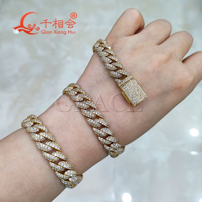 Mens 10mm Width Half Moon Necklace S925 Sterling Silver Moissanite Diamond Hip Hop Iced out Miami Cuban Link Chain Jewelry