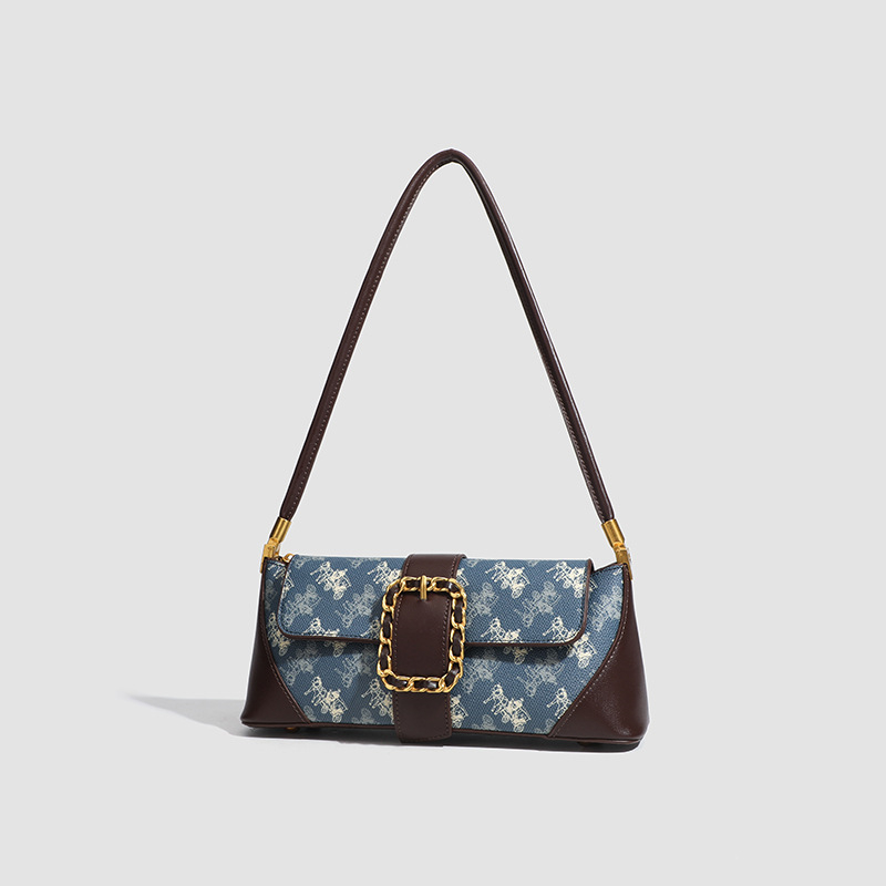 free shipping designer Shoulder Bags for woman Casual Fashion vintage baguette blue flap pocket