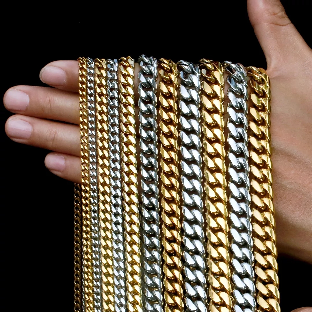 Hip Hop Cuban Curb Link Mens Miami Stainless Steel 18k Gold Plated Chain Necklace Jewelry Gift For Him 6/8/10/12MM
