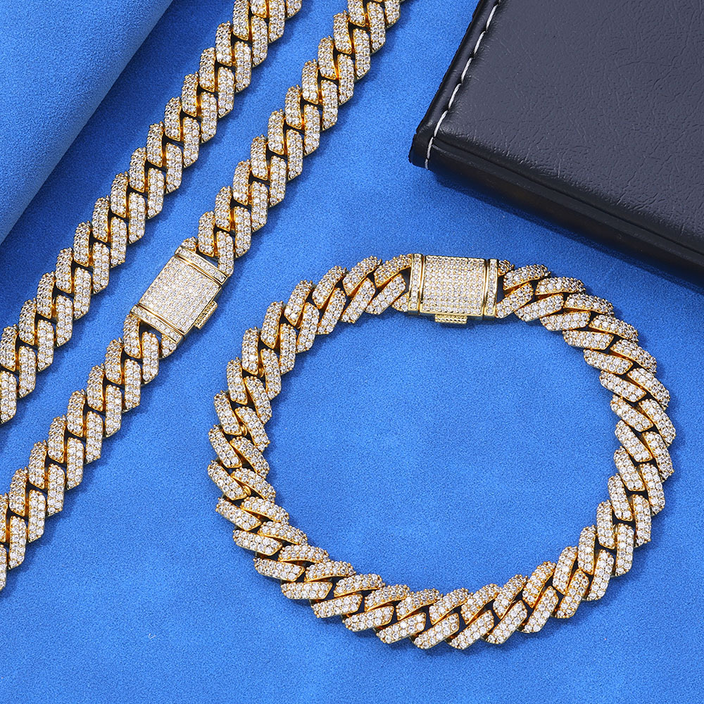 10MM Womens Cuban CZ Ice Necklace Hip-hop Mens Cuban Bracelet Brass Electroplated High-end Popular Jewelry Gift