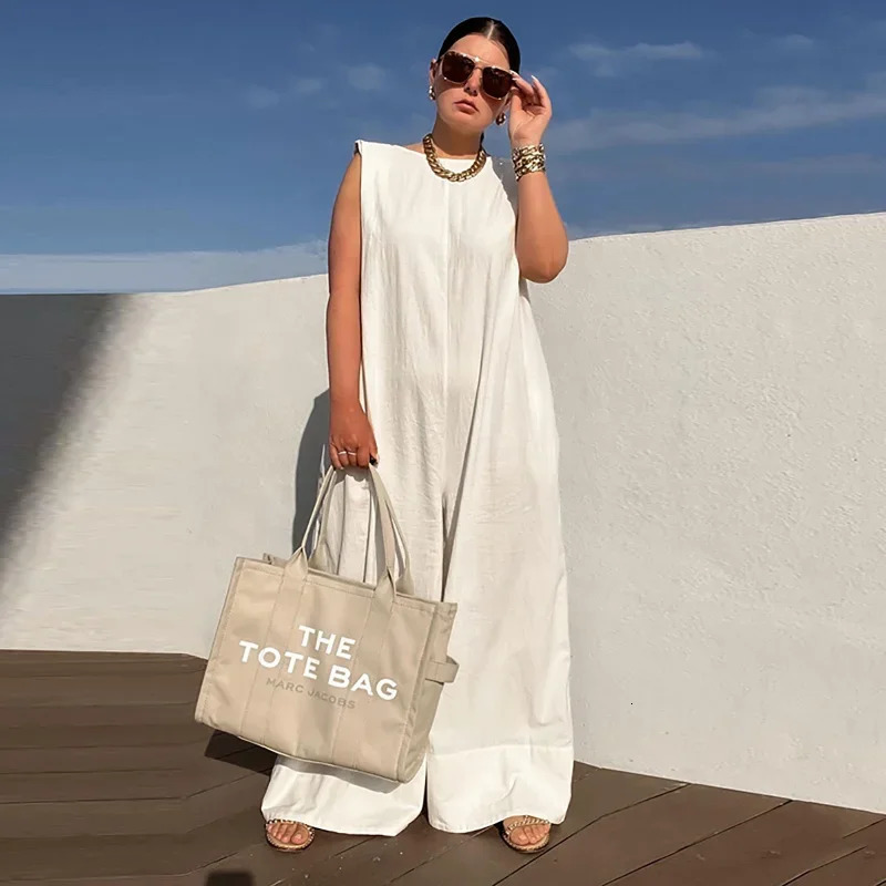 Lemongor Womens Shoulder Pad Jumpsuits 2025 Summer Sleeveless Solid Color Oversize Loose Casual Fashion Wide Leg Jump Suits 250320