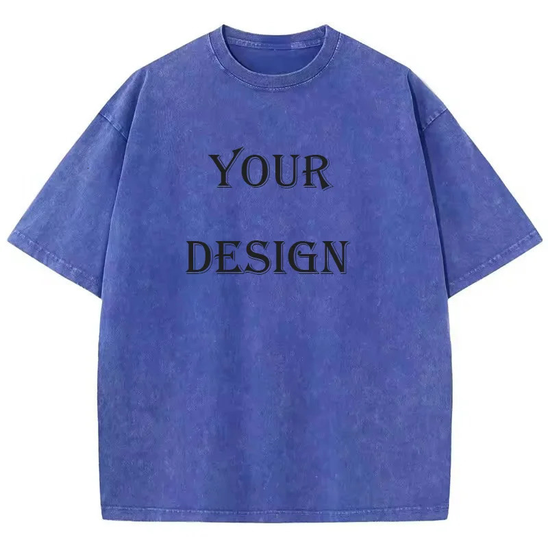100 Cotton Washed Tshirt Customized Printed T Shirt Retro Top DIY Your Like Po or Fashion Custom Unisex 250320