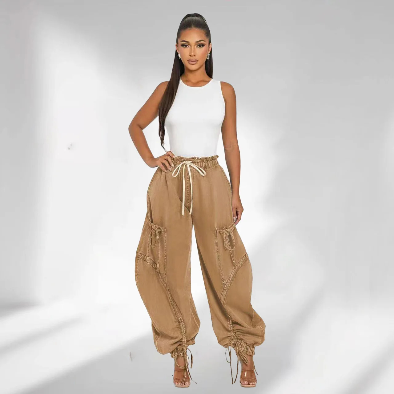 Lace wide leg jeans cargo pants sexy womens high waisted elegant streetwear denim loose jeans 250320