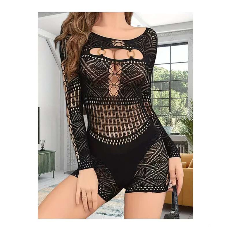higher quality Women's new sexy skeleton lace see-through high-waisted tight one-piece shorts female erotic gerie jumpsuit