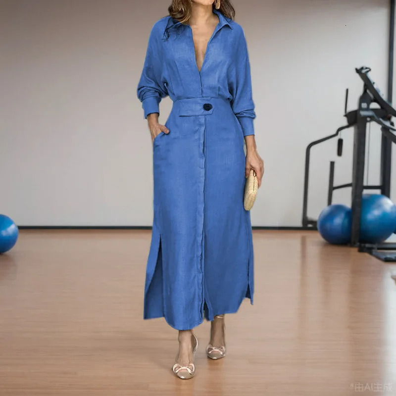 Womens dress autumn elegant long sleeved casual time solid color Vneck sexy womens shirt MsChuh S3XL 250320