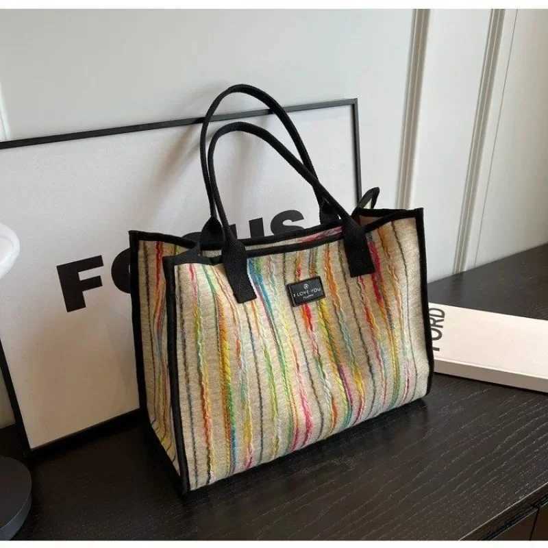 Large Capacity 2025 New Full Match Rainbow Strip Single Shoulder Hard Bottom Stereo Treasure Mom Handbag Y250320