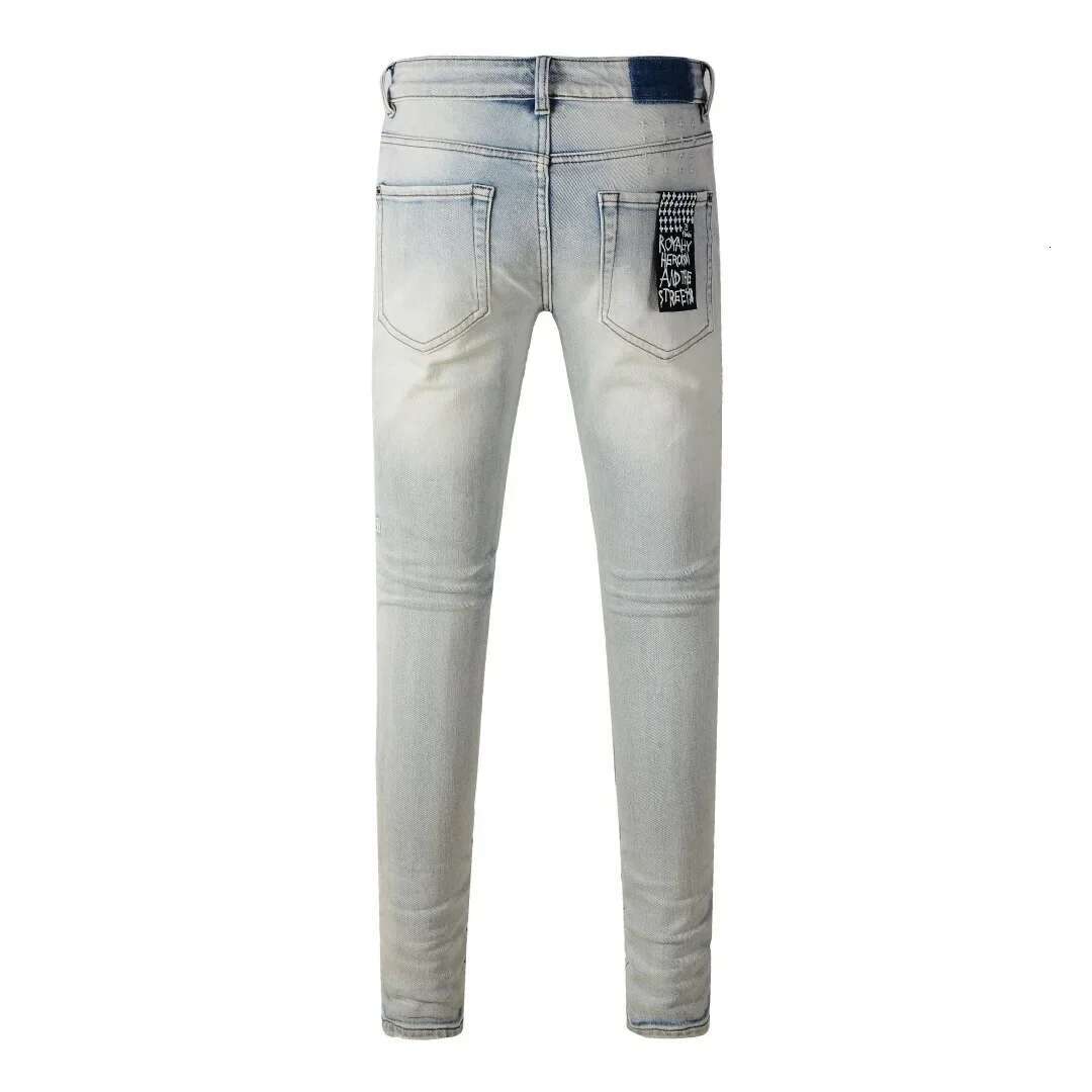 Designer Jeans New American High Street Light Luxury KSUBI Cross Jeans Men's Worn-out Blue Fashion Print Elastic Fine Grain Perforated Men's