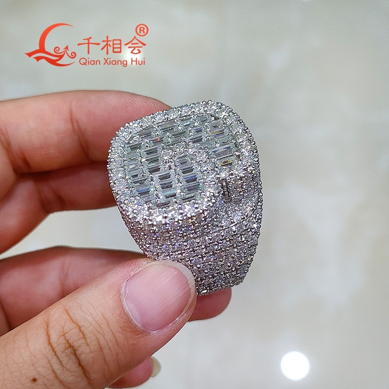 Big size Sterling 925 Silver G real Moissanite Ring for Men And Women round Brilliant Diamond Engagement Wedding Jewelry