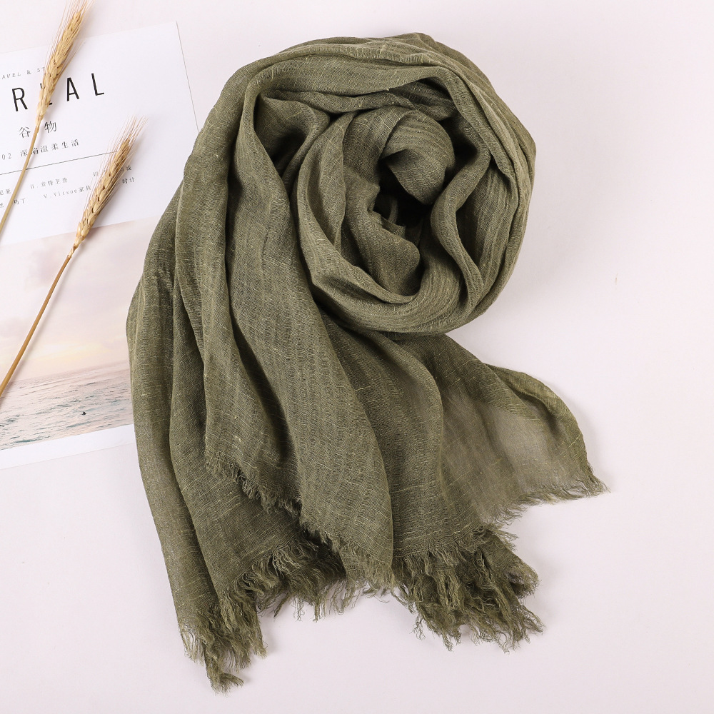 K189 Spring and summer new pure color wool cotton and linen scarf tassel literary shawl summer printing all-match cotton and linen scarf wholesale